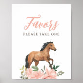 Roze Bloemen Paard Verjaardagsgunsten teken Poster (Voorkant)