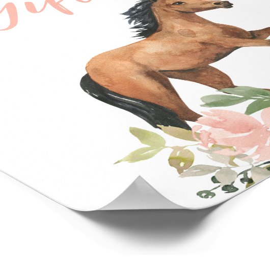 Roze Bloemen Paard Verjaardagskaarten en Geschenke Poster (Hoek)