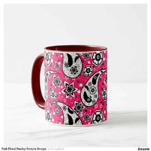 Roze Bloemen Paisley Patroon Ontwerp Mok