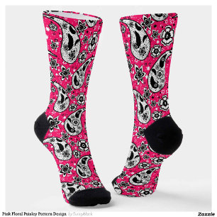 Roze Bloemen Paisley Patroon Ontwerp Sokken