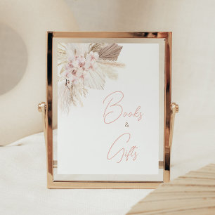 Roze Bloemen Pampas Boho Baby shower Boeken & Gesc Poster