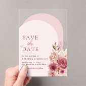 Roze Bloemen Pampas Boog Huwelijk Save the Date Acryl Uitnodigingen (Insitu (Draagbaar))