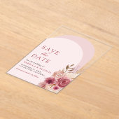 Roze Bloemen Pampas Boog Huwelijk Save the Date Acryl Uitnodigingen (Laagn)