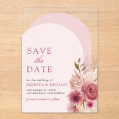 Roze Bloemen Pampas Boog Huwelijk Save the Date Acryl Uitnodigingen (Voorkant)