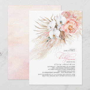 Roze Bloemen Pampas Grass Baby shower Invitation Kaart