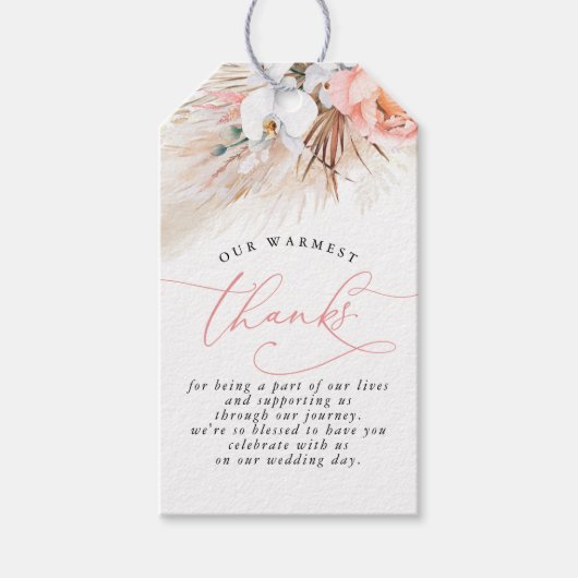 Roze Bloemen Pampas Grass Bruiloft Gift Labels Cadeaulabel (Voorkant)