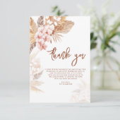 Roze Bloemen Pampas Grass Script Baby shower Bedankkaart (Staand voorkant)