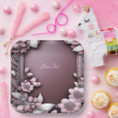 Roze Bloemen Papieren Bord (Feest)