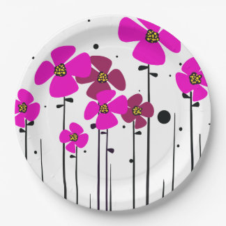 Roze bloemen papieren bordje
