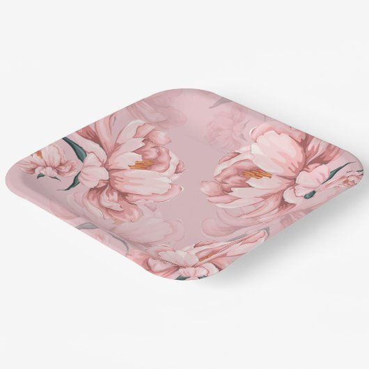 Roze bloemen papieren bordje (Gebogen)