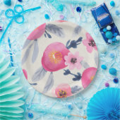 Roze bloemen papieren bordje (Feest)