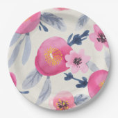 Roze bloemen papieren bordje (Voorkant)