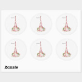  roze bloemen Parijs Eiffeltoren Ronde Sticker (Vel)