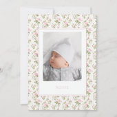 Roze Bloemen Pasgeboren Aankondiging Fotokaart (Voorkant)