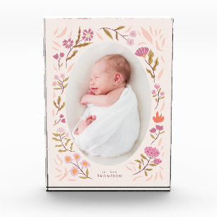 Roze Bloemen Pasgeboren Foto Keepsake