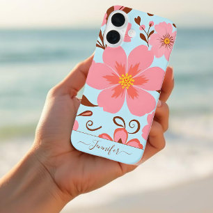 Roze bloemen – Pastel Vibes-Retro bloemen iPhone 16 Hoesje