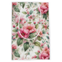 Roze bloemen patroon Medium Gift Bag