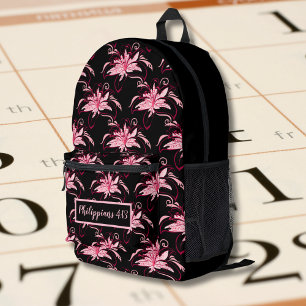 Roze Bloemen Patroon met Bijbelvers Bedrukte Rugzak