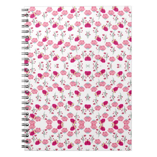 Roze Bloemen Patroon Notitieboek (Voorkant)
