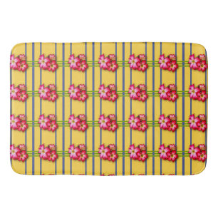 Roze bloemen patroon op gele badmat