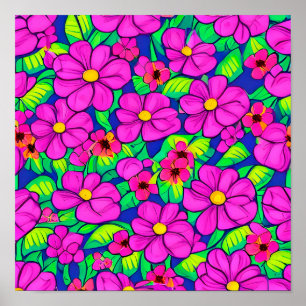 Roze Bloemen Patroon Poster
