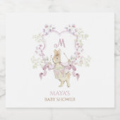 Roze Bloemen Peter de Konijn Monogram Baby shower Sparkling Wijnetiket (Enkel label)