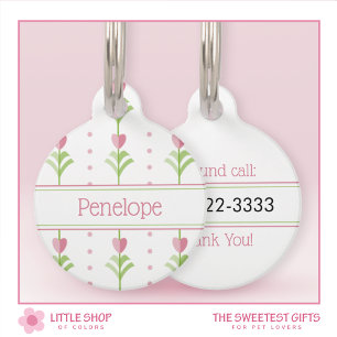 Roze Bloemen Polka Dot Huisdierpenning