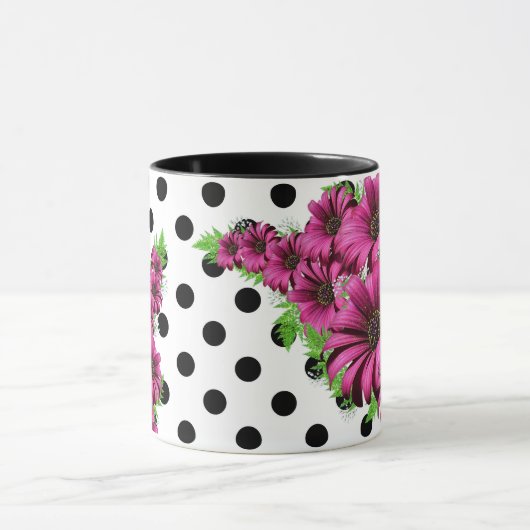 roze bloemen Polka Dot Mok (Midden)