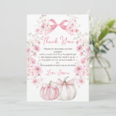 Roze Bloemen Pompoen Baby shower Dank u kaart (Staand voorkant)
