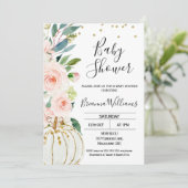 Roze Bloemen Pompoen Baby shower Uitnodiging (Staand voorkant)