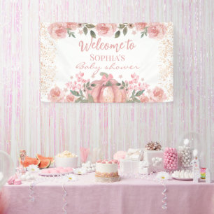 Roze Bloemen Pompoen Meisje Baby shower Banner