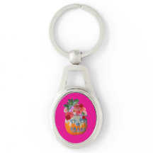  Roze Bloemen Pompoen Sleutelhanger