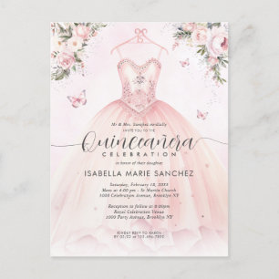 Roze Bloemen Prinses Gown Quinceanera Verjaardag Briefkaart