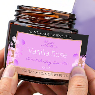Roze Bloemen Product Labels Zwart en Roos Goud