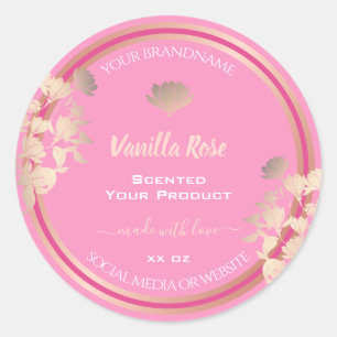 Roze Bloemen Product Verpakkingsetiketten Vanille Ronde Sticker