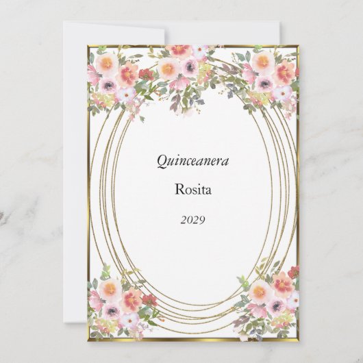 Roze bloemen Quinceanera Birthday Party Kaart (Achterkant)