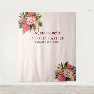 Roze bloemen quinceañera fotohokje achtergrond wandkleed