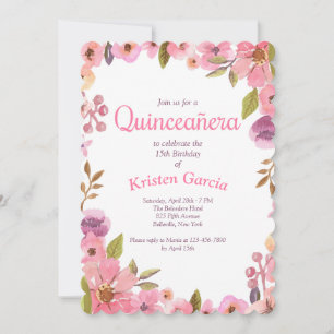 Roze Bloemen Quinceañera Kaart