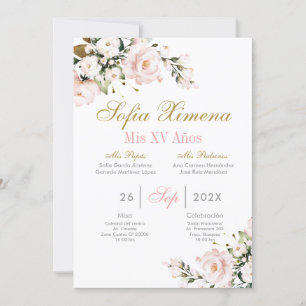 Roze Bloemen Quinceanera Kaart