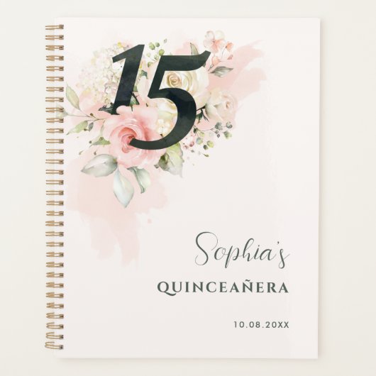 Roze Bloemen Quinceanera Rustic Blush 15e Verjaard Planner (Voorkant)