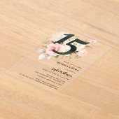 Roze Bloemen Quinceanera Viering Acryl Uitnodigingen (Laagn)