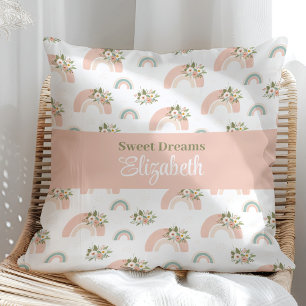 Roze Bloemen Regenboog Custom Naam Kussen