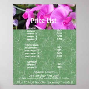 Roze bloemen Reiki zen diensten prijslijst Poster