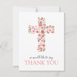 Roze Bloemen Religieus Kruis Foto Bedankkaart