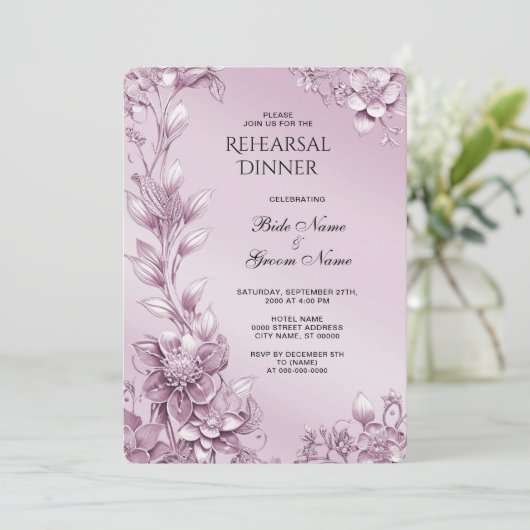 Roze Bloemen Repetitie Diner Kaart (Staand voorkant)