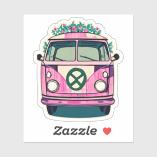 Roze Bloemen Retro Hippie Van  Kleuren Kunst Sticker