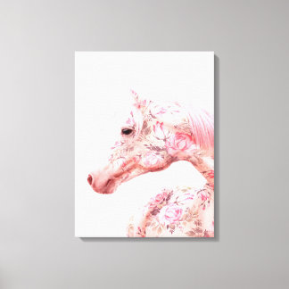 Roze bloemen Riding Horse | Aesthetisch kunstwerk Canvas Afdruk