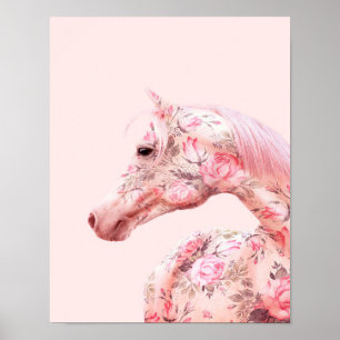 Roze bloemen Riding Horse   Aesthetisch kunstwerk Poster