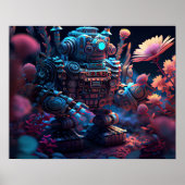 Roze Bloemen Robot Poster (Voorkant)