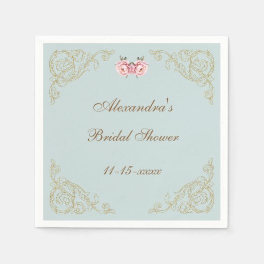 Roze Bloemen Rococo Pioen Vrijgezellenfeest Servet (Voorkant)